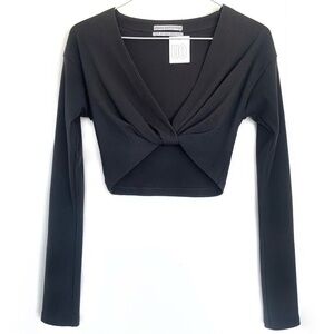 URBAN OUTFITTERS 90s Ribbed Charcoal Twisted Front Knot Crop Top w/ long sleeves